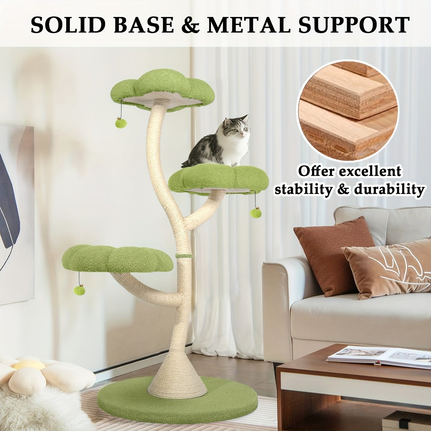 Sturdy Petal-Shaped Cat Tree Tower with Multi-Level Perches, Scratching Posts & Hanging Toys - Perfect for Cats to Climb, Play & Rest, Cat Tree Tower for Large Cats