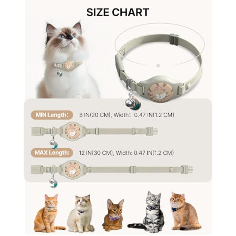 Cat Collar with Airtag Holder Breakaway Airtag Cat Collar for Apple Air Tag with Luminous and Reflective Pattern Waterproof GPS Cat Tracker Collars for Boy Girl Cats Kittens with Bell Khaki 812\