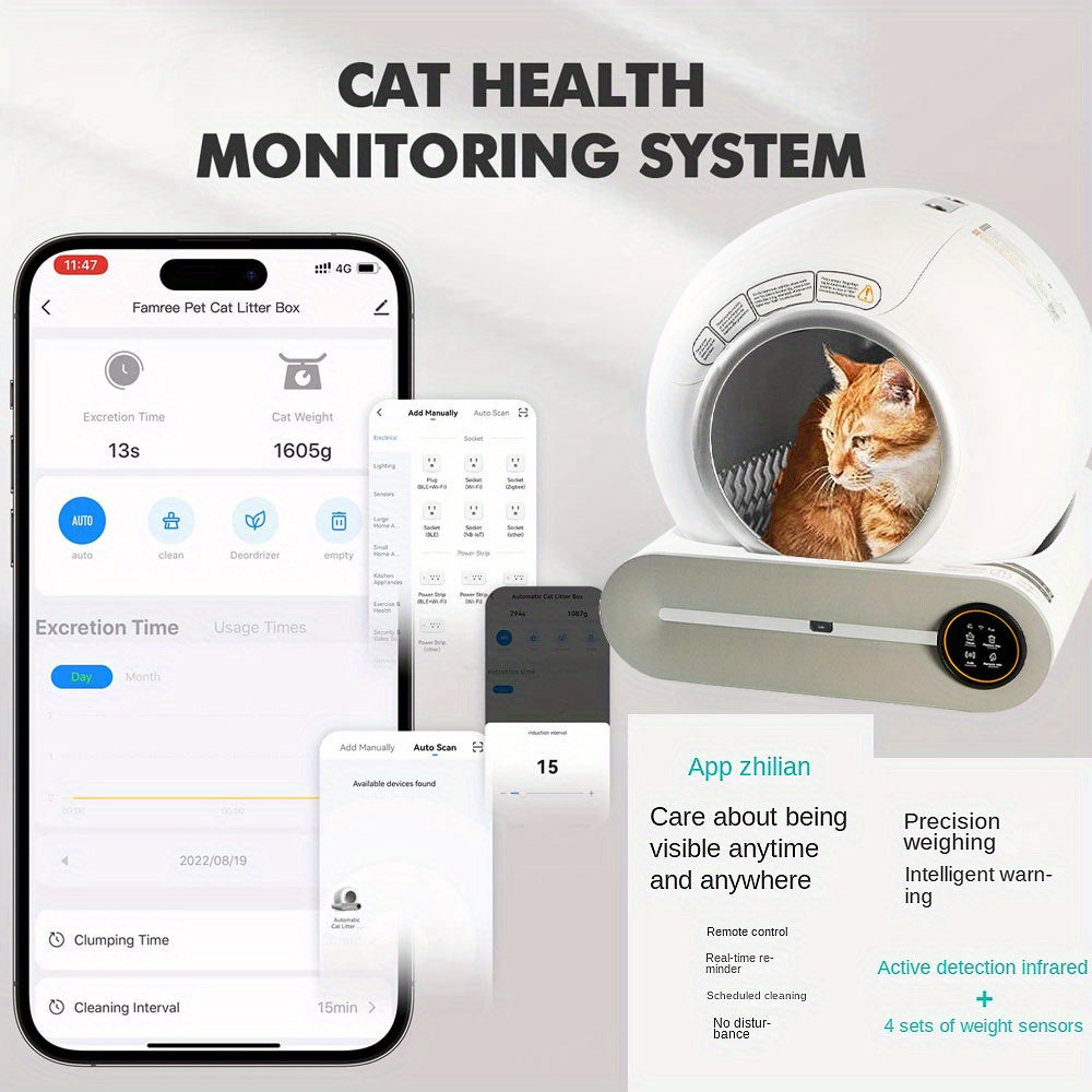 Self-Cleaning Cat Litter Box: Automatic Cat Litter Cleaning Large 17.17gal Space + Litter Bag, Without Battery