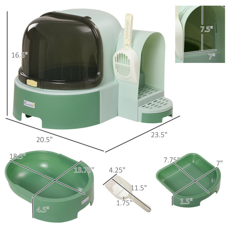 EANE PawHut Automatic Self-Cleaning Cat Litter Box with Lid & Openable Front Cover - Removable Tray, Spacious Side Door, Odor Control, Modern Space Capsule Design, Green Water Diamond Crystal for Cats Up to 10 lbs