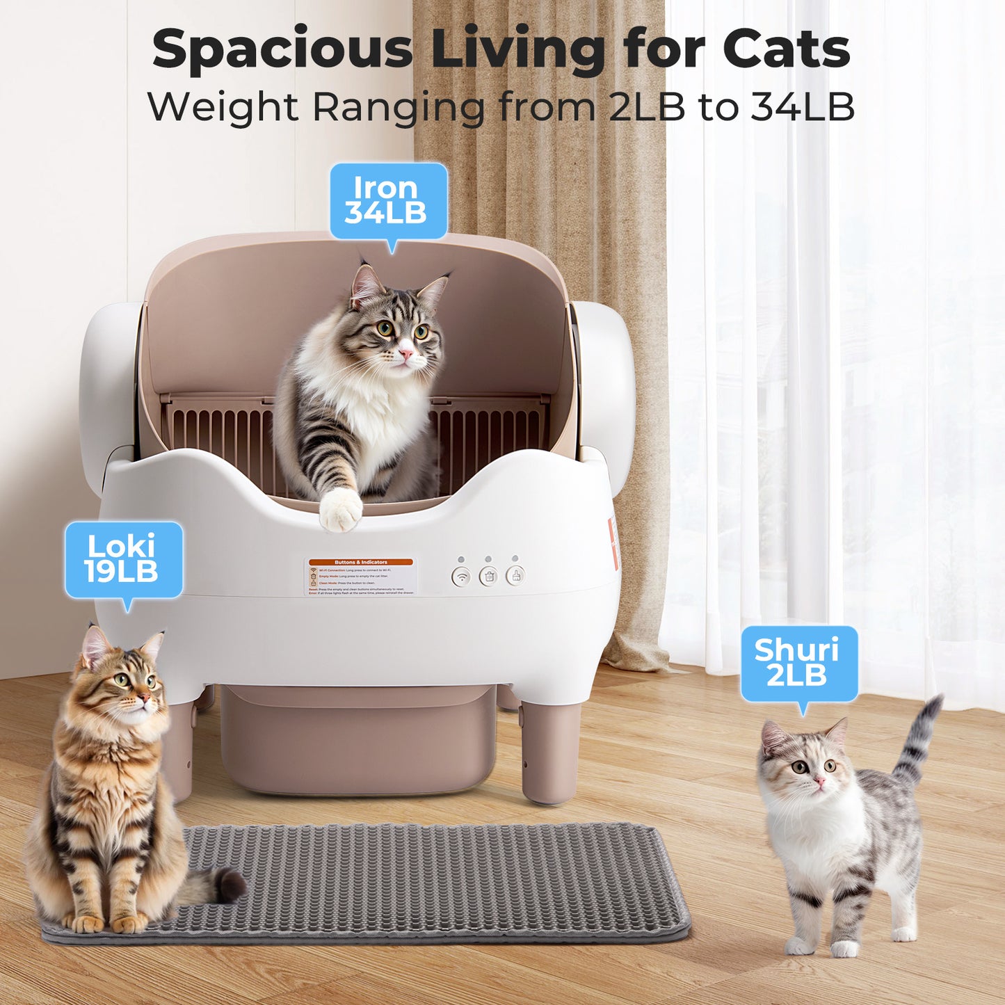 Extra-Large Smart Self-Cleaning Cat Litter Box with App Control & Automatic Scooper - 3.43 Gallon Large Capacity, 14-Day Hands-Free Operation, Odor Eliminating System, 2.4G WiFi Connected, Modern Design for Multi-Cat Households & Busy Pet Owners, Compatib