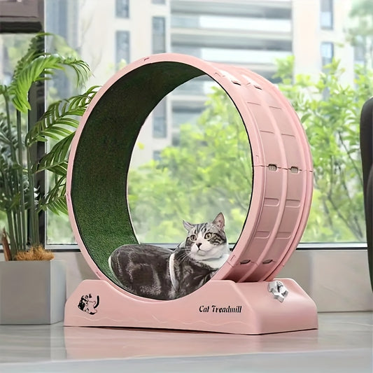 Silent Cat Treadmill 1pc Silent Non-Electric Cat Roller Treadmill | Durable Plastic Pet Exercise Wheel With Soft Grass Texture Surface, Cylindrical Tread Design, Safe Ramp - Promotes Health & Mental Stimulation For Indoor Cats, Without Battery