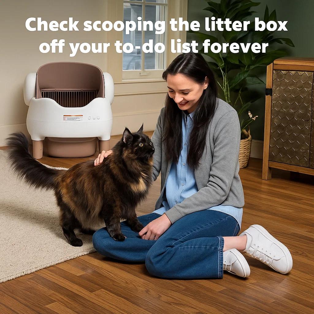 Extra-Large Smart Self-Cleaning Cat Litter Box with App Control & Automatic Scooper - 3.43 Gallon Large Capacity, 14-Day Hands-Free Operation, Odor Eliminating System, 2.4G WiFi Connected, Modern Design for Multi-Cat Households & Busy Pet Owners, Compatib