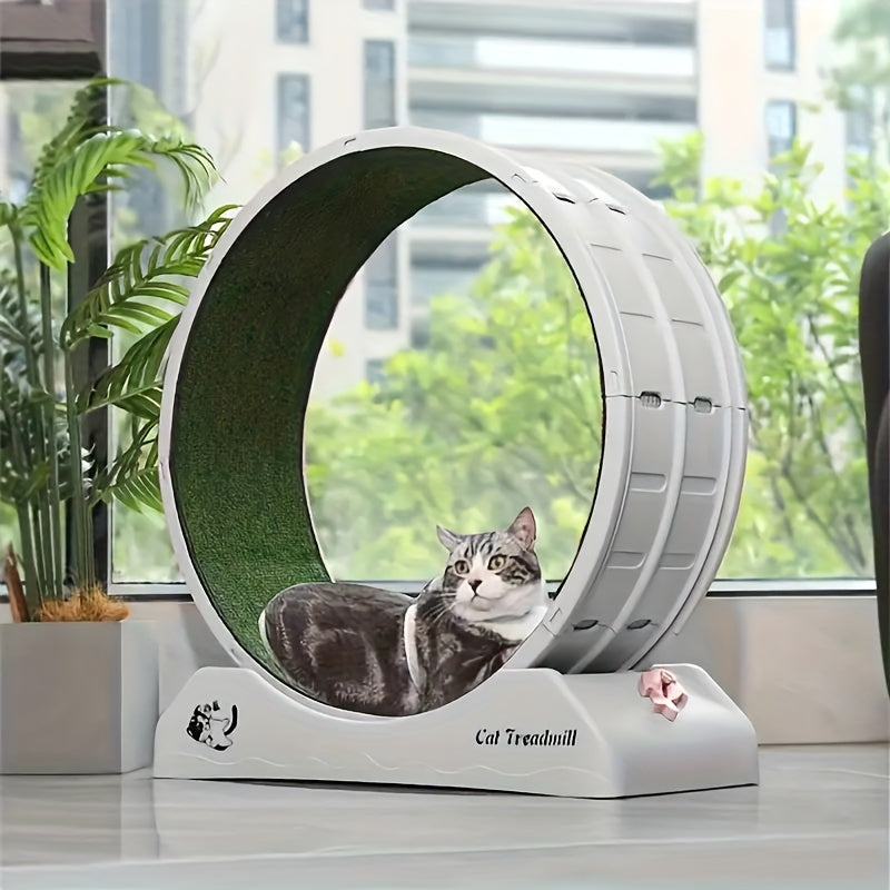 Silent Cat Treadmill 1pc Silent Non-Electric Cat Roller Treadmill | Durable Plastic Pet Exercise Wheel With Soft Grass Texture Surface, Cylindrical Tread Design, Safe Ramp - Promotes Health & Mental Stimulation For Indoor Cats, Without Battery