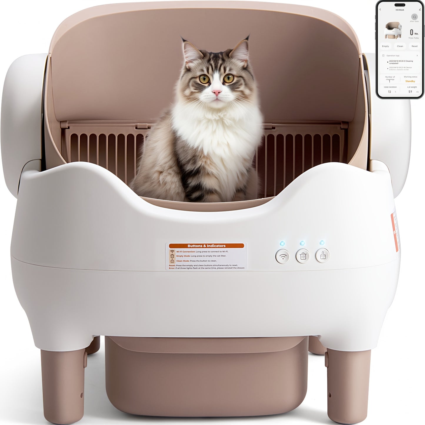 Extra Large Smart Self-cleaning Cat Litter Box, App-Controlled Automactic Cleaner With 3.43gal Big Capacity, 2.4G Wifi Automatic Cat Litter Box With Odor Removal, 14-day Hands Free Scoopless Care, Automatic Scooping, Ideal For Busy Pet Owners, Multi-cats,