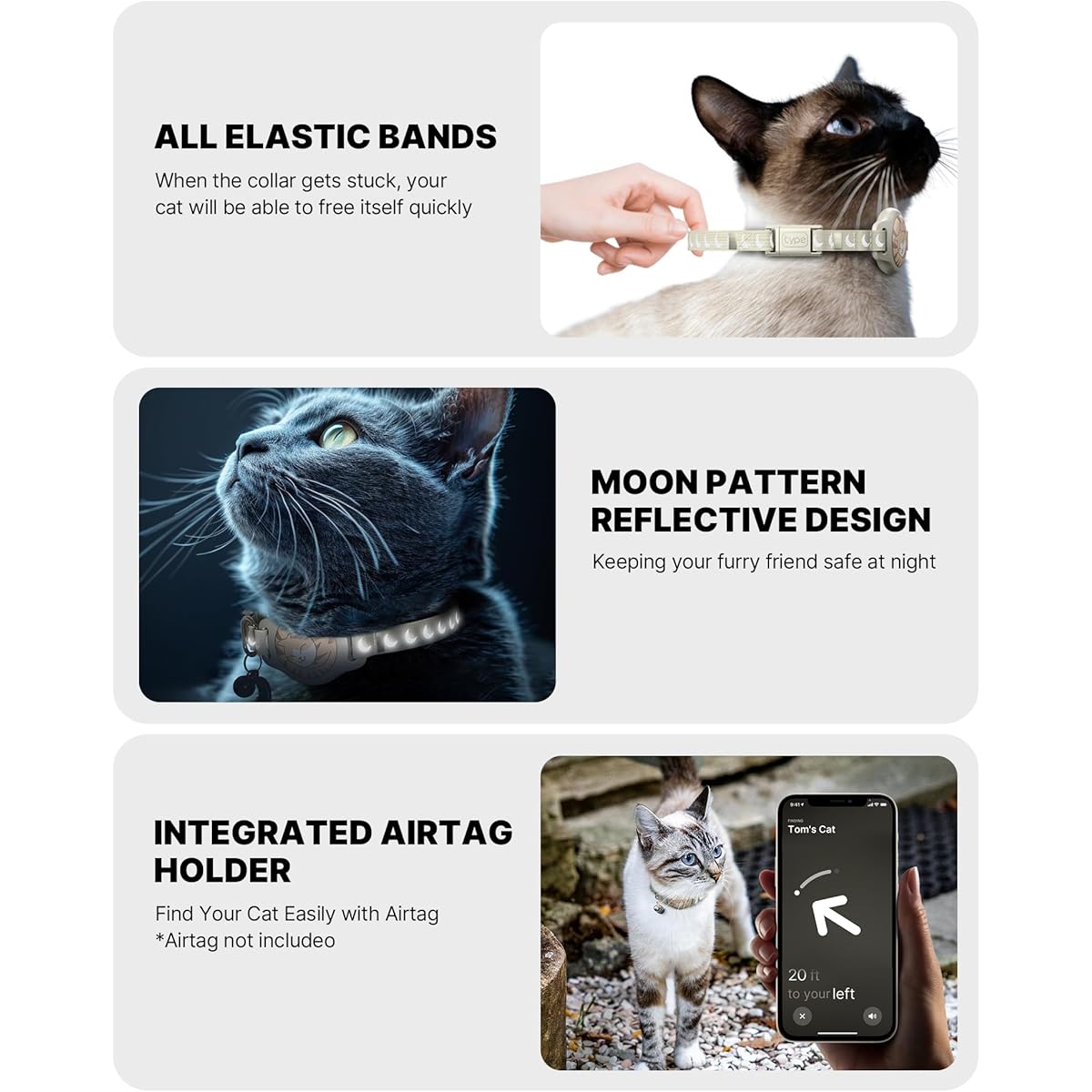 Breakaway Cat Collar with Apple AirTag Holder - Waterproof GPS Tracker, Luminous & Reflective Safety Design, Adjustable 8-12\