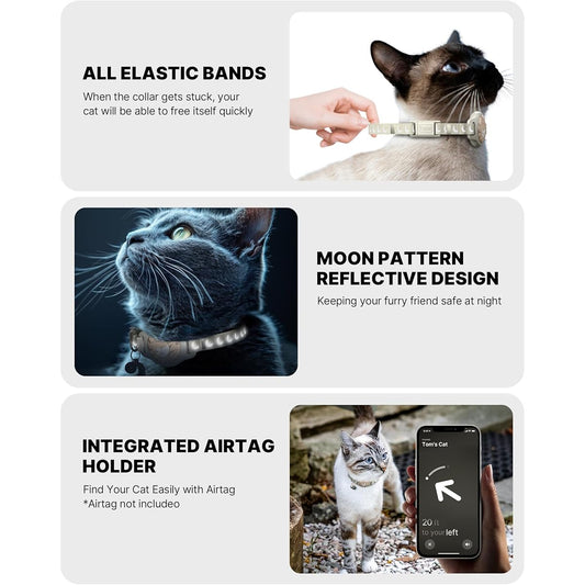 Breakaway Cat Collar with Apple AirTag Holder - Waterproof GPS Tracker, Luminous & Reflective Safety Design, Adjustable 8-12\