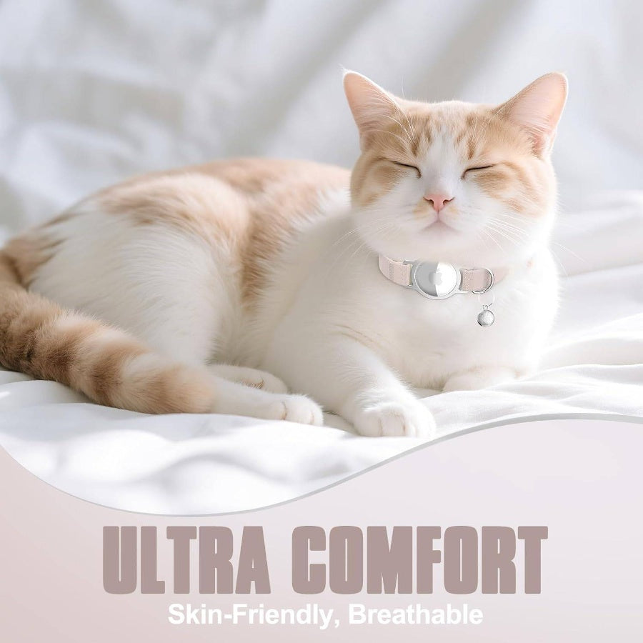AirTag Collar, Ultra Elastic Tracker Collar, Airtag Holder Compatible with Air, Lightweight Scratch Resistant Adjustable Stepless GPS Pet Collar Cats Kittens Khaki