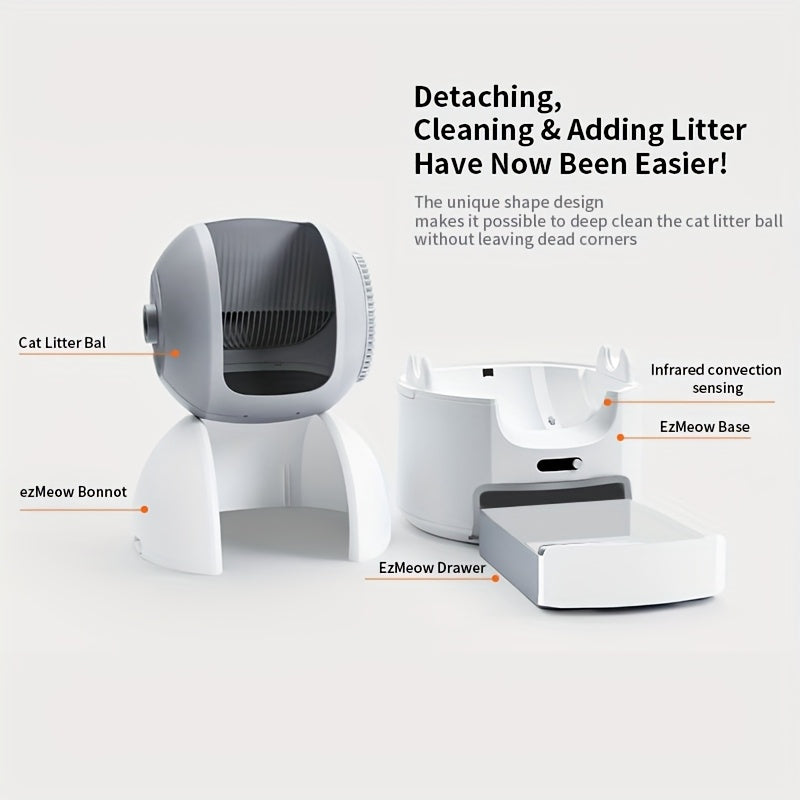 Self Cleaning Cat Litter Box with Garbage Bags -Open-Top Automatic Litter Box for Multiple Cats with Trap Pedal - Odor-Free Waste Disposal Litter Robot with App Control