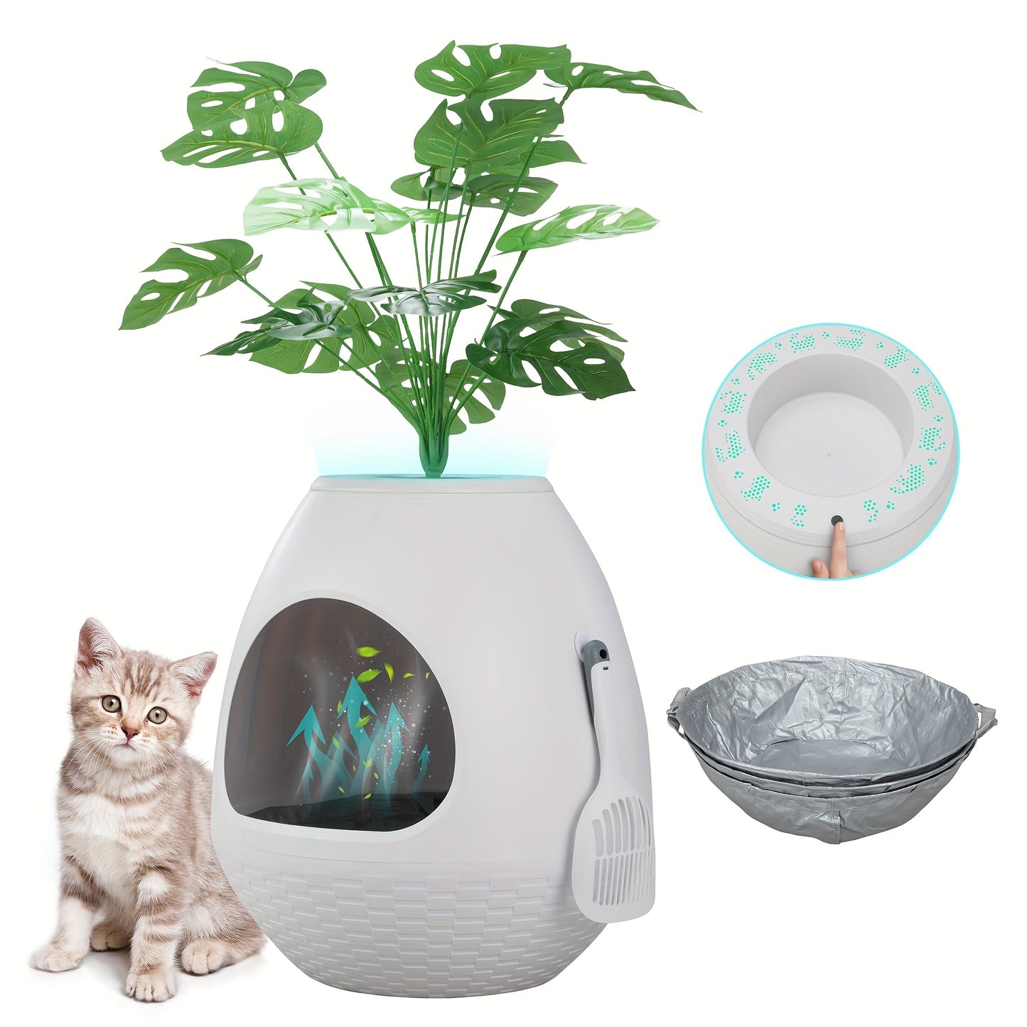 Smart Self-Cleaning Litter Box Smart Self-Cleaning Litter Box with Plant Decor | Premium Litter Box Furniture with Odor Removal System