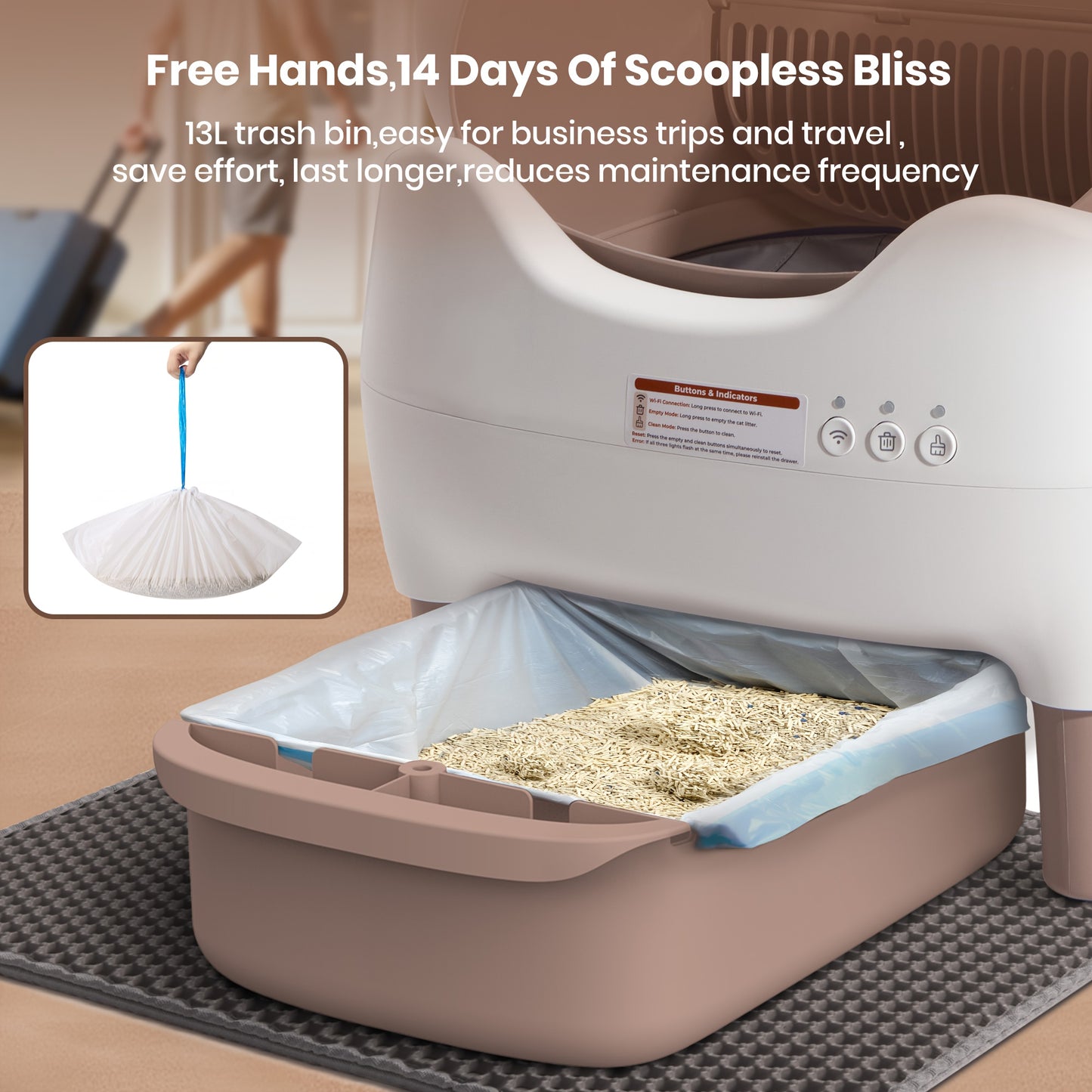 Extra Large Smart Self-cleaning Cat Litter Box, App-Controlled Automactic Cleaner With 3.43gal Big Capacity, 2.4G Wifi Automatic Cat Litter Box With Odor Removal, 14-day Hands Free Scoopless Care, Automatic Scooping, Ideal For Busy Pet Owners, Multi-cats,